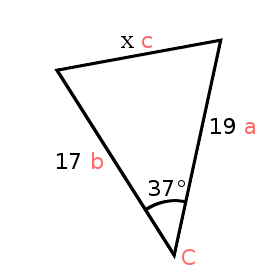 Labelled triangle; Side a = 15, side c = 12, angle C = 50°